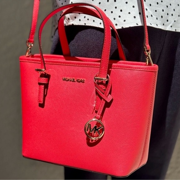 Michael Kors Jet Set Travel Extra-Small Top Zip Tote Bag Bright Red - Picture 3 of 9
